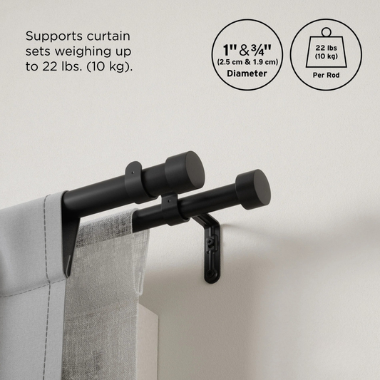 Cappa Double Curtain Rod 66" - 120" - Black