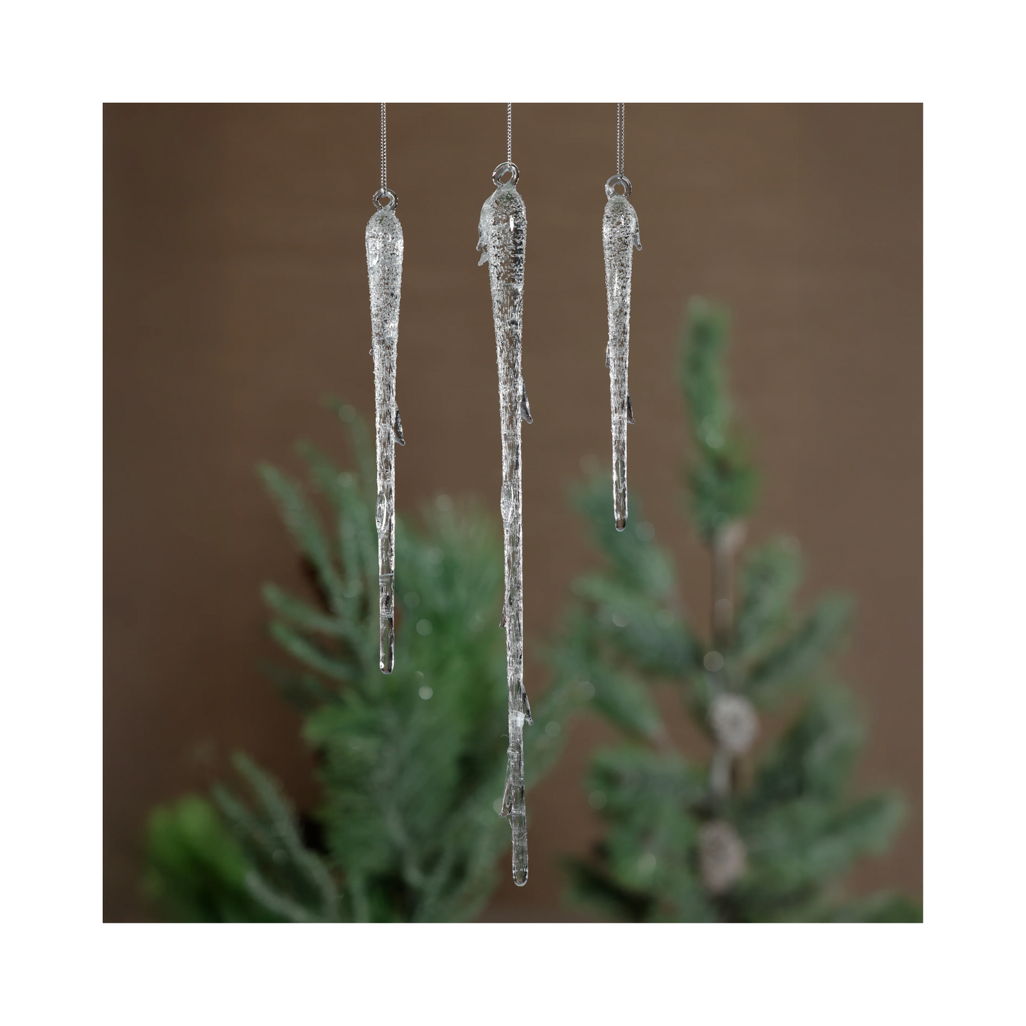 Clear Glass Icicle Ornaments - Set of Three