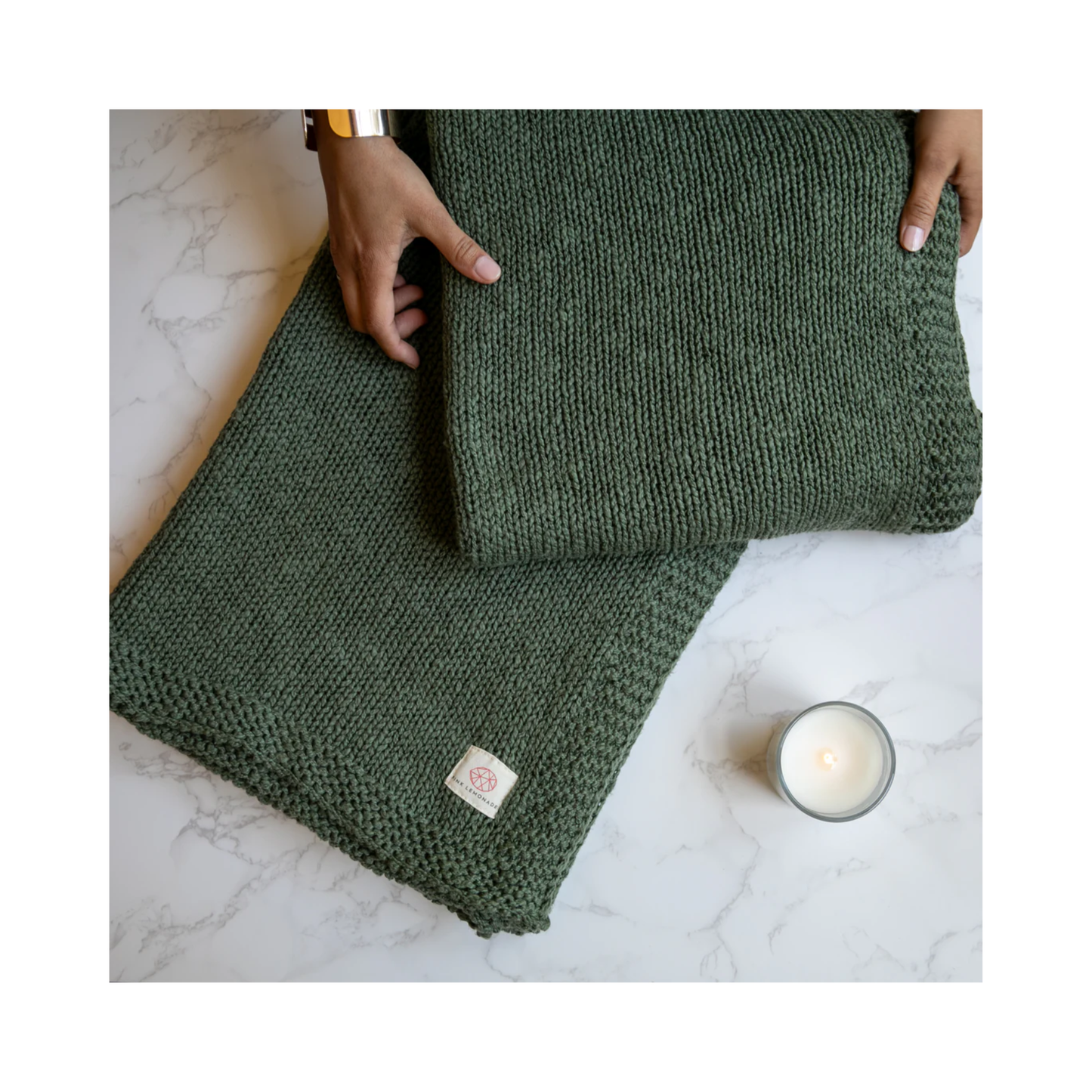 Dark Green Zrestha Organic Cotton Knit Throw Blanket
