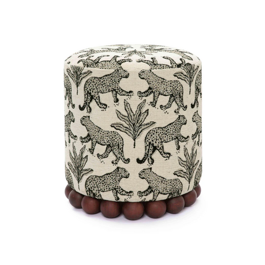 Dex Leopard Jacquard Ottoman - Cream