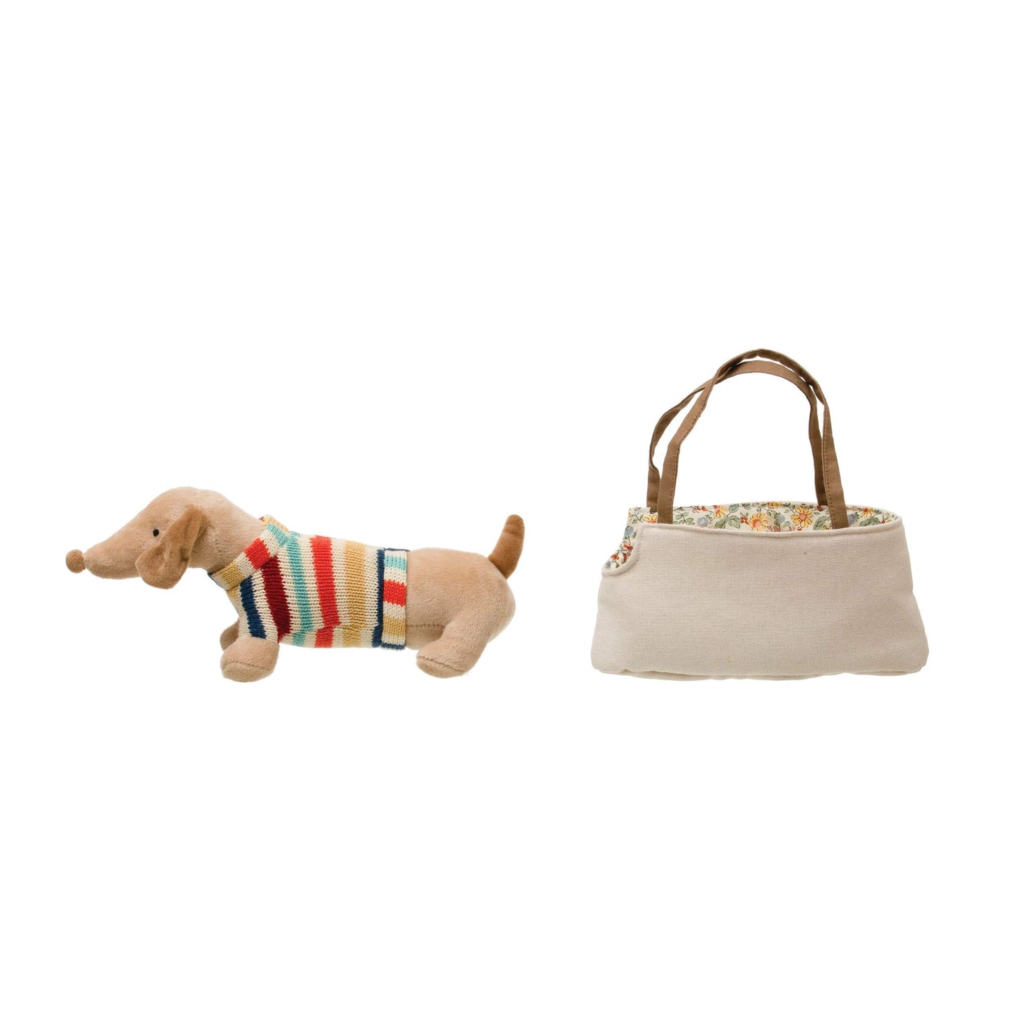 Plush Cotton Dachshund in Carrier