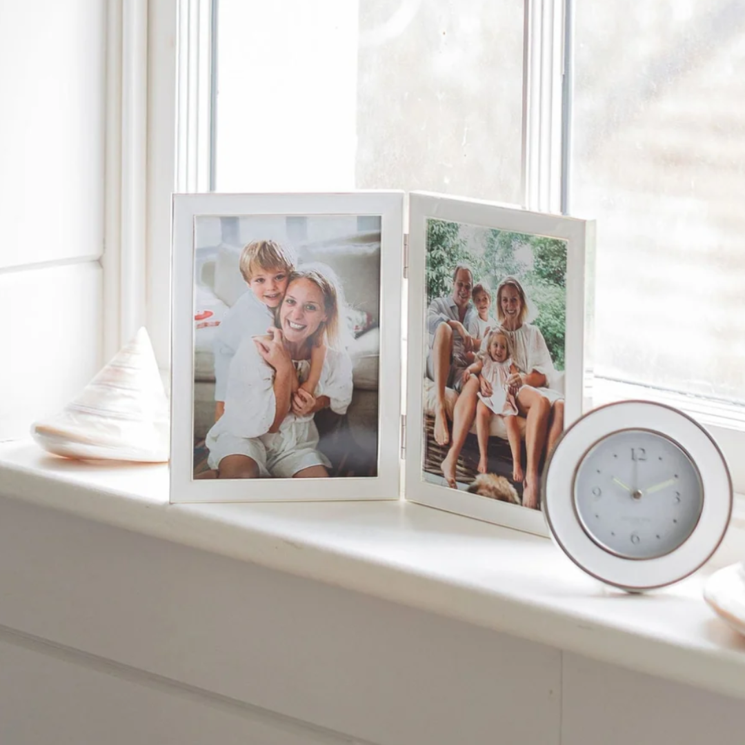 White Enamel & Silver Double Frame