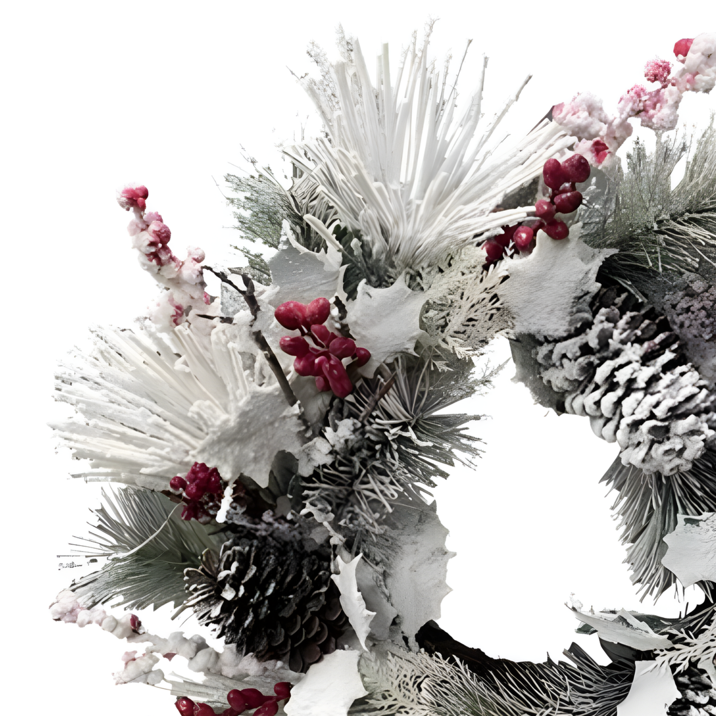 Faux Pine & Holly Wreath with Red Berries & Pinecones