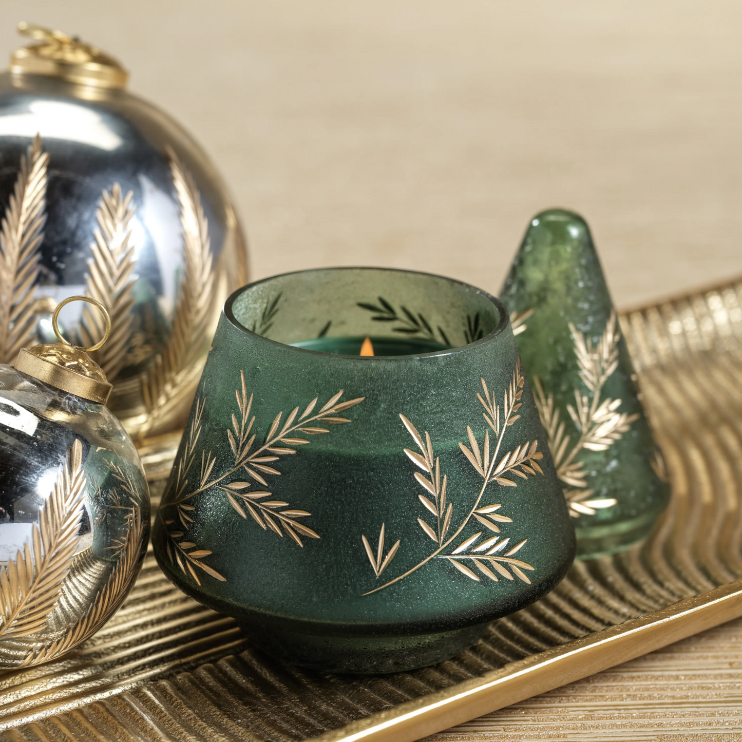 Gilded Leaf Vintage Glass Jar Candle