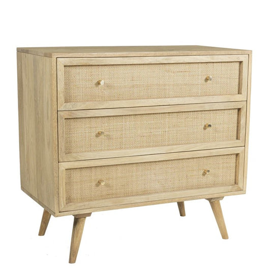 Natural Oak and Cane 3 Drawer Chest