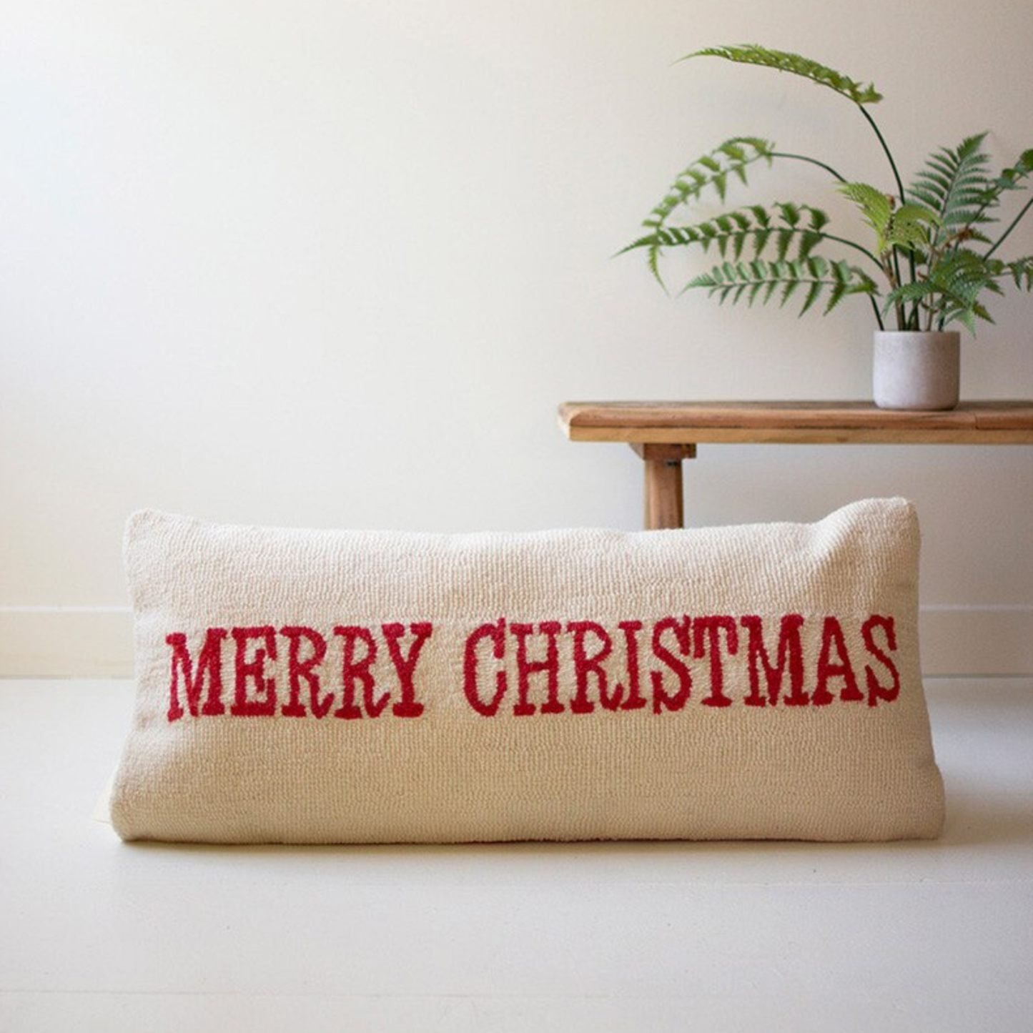 Hand Hooked Christmas Lumbar Pillow - 32" x 14"