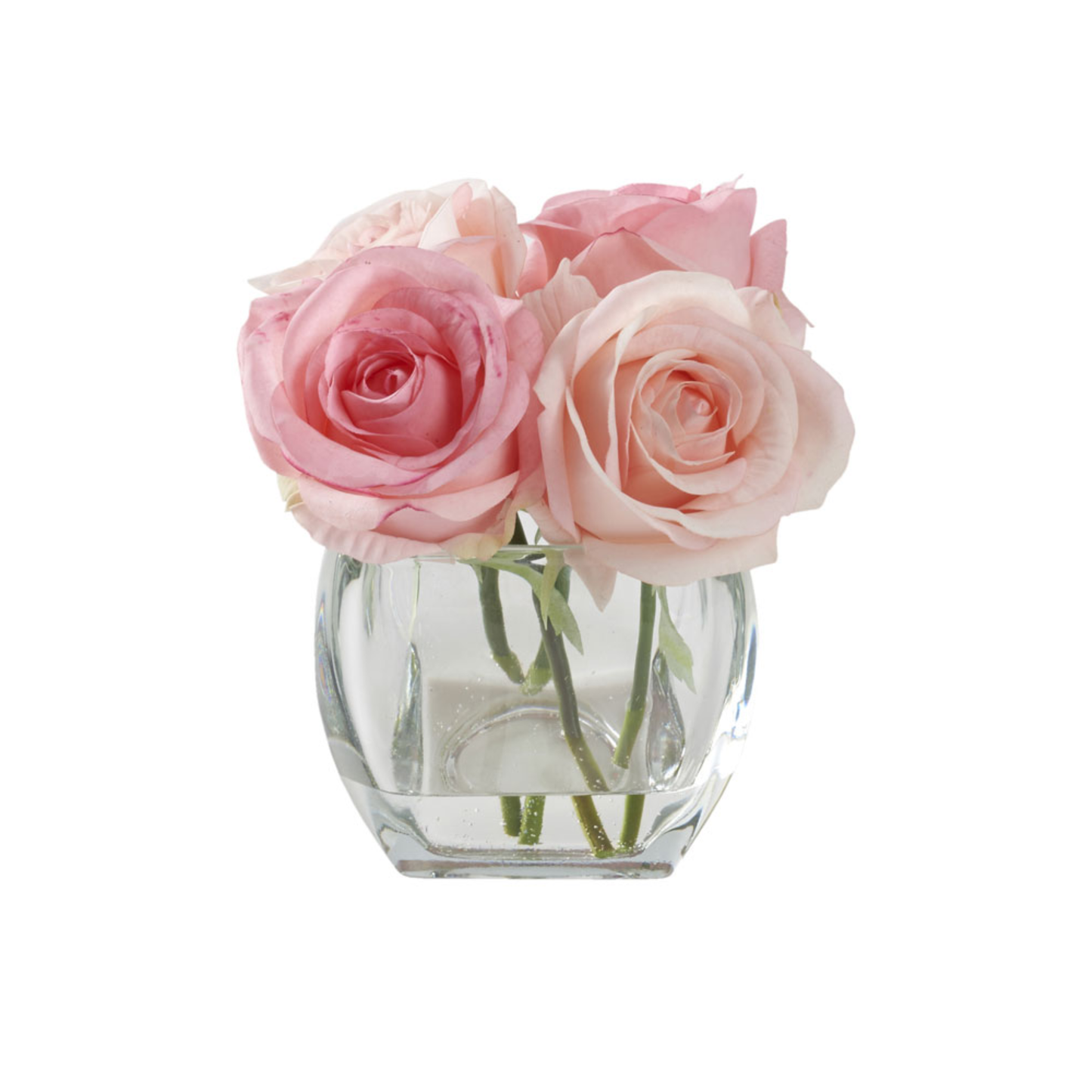 Light and Dark Pink Roses in Bevel Vase