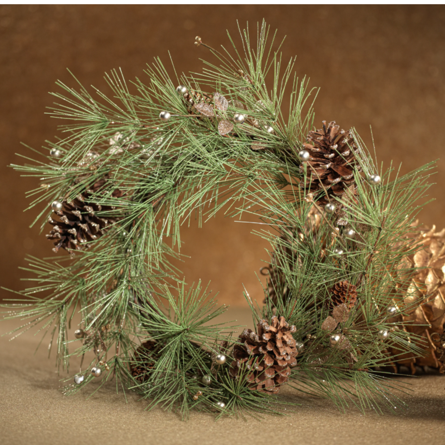Needle Pine Tree with Glitter Branch - Pine Cone Wreath - 20"