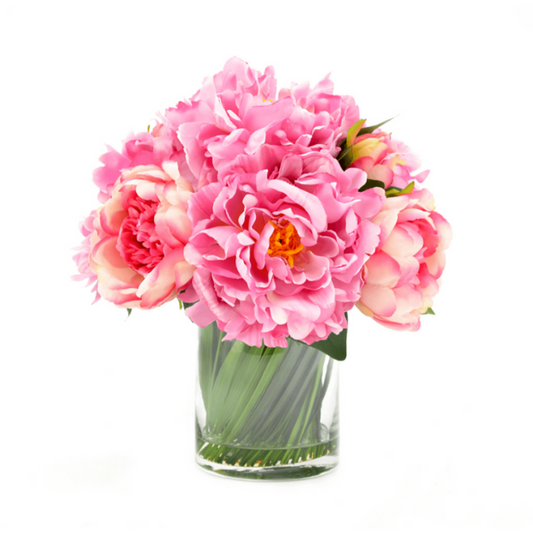 Peony Arrangement in Glass Vase with Grass