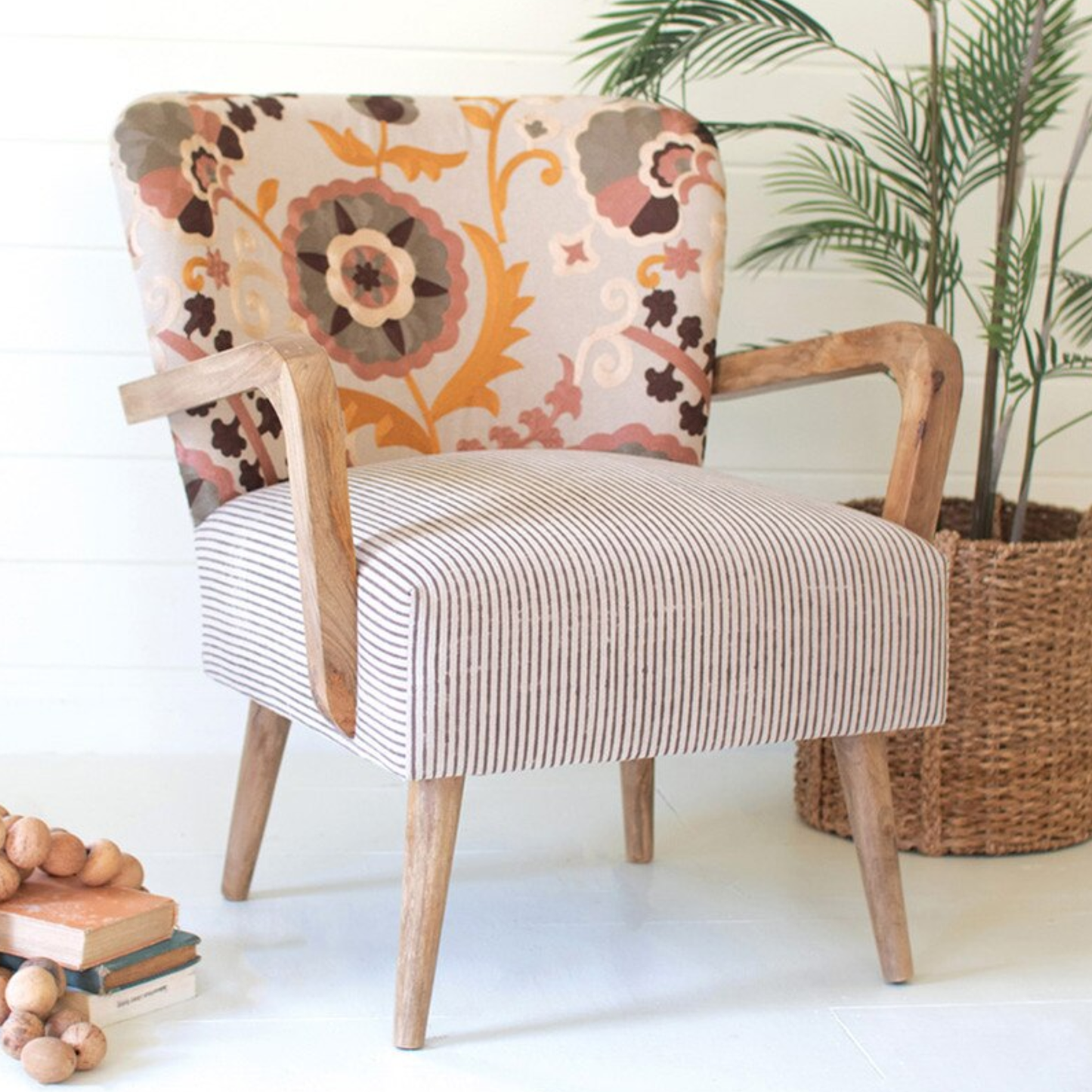 Upholstered Arm Chair with Embroidered Back