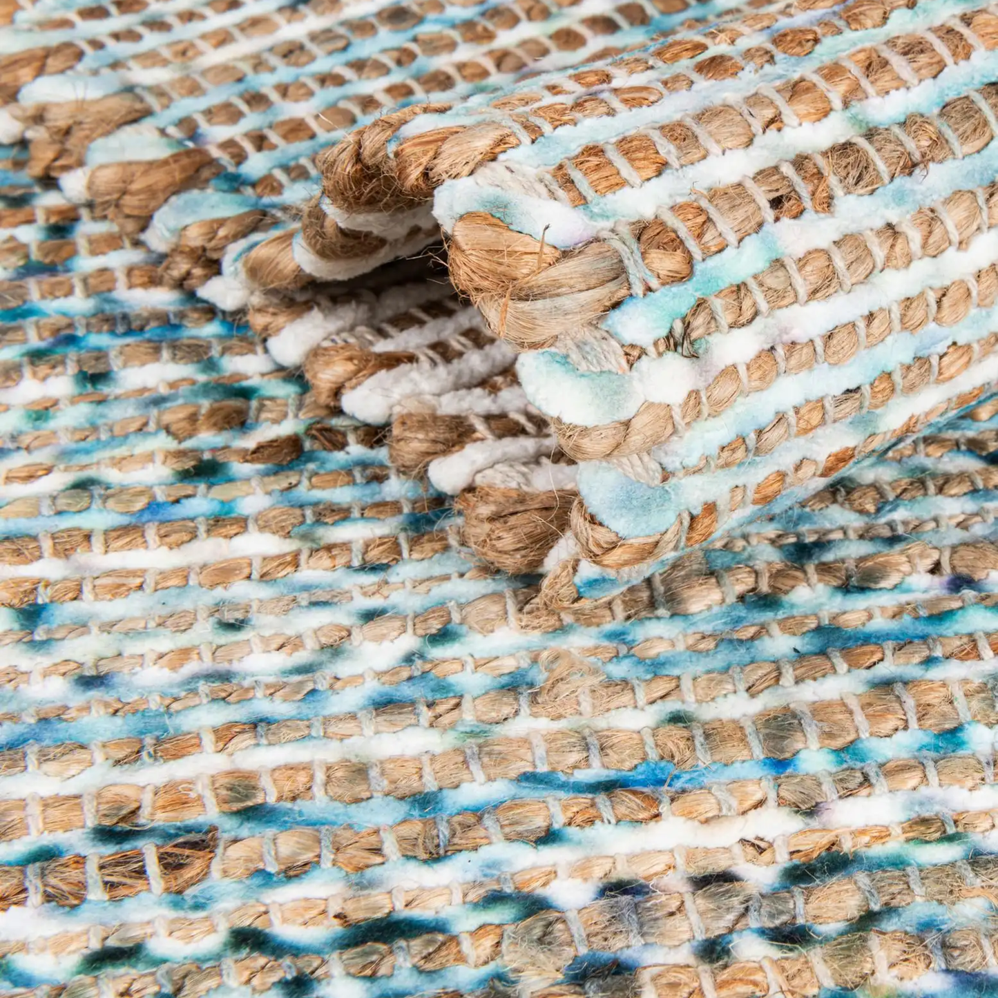 Ivory and Blue 2' 2 x 8' Chenille Jute Runner Rug