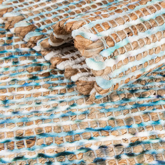 Ivory and Blue 2' 2 x 8' Chenille Jute Runner Rug