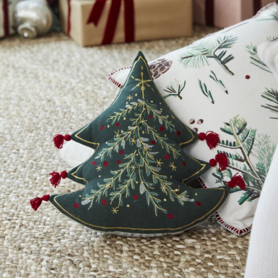 Embroidered Christmas Tree Pillow