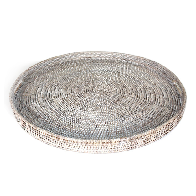 20" Round Tray with Handles, Whitewash