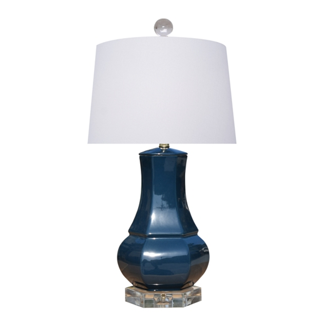 Porcelain Hexagonal Vase Lamp - Deep Blue