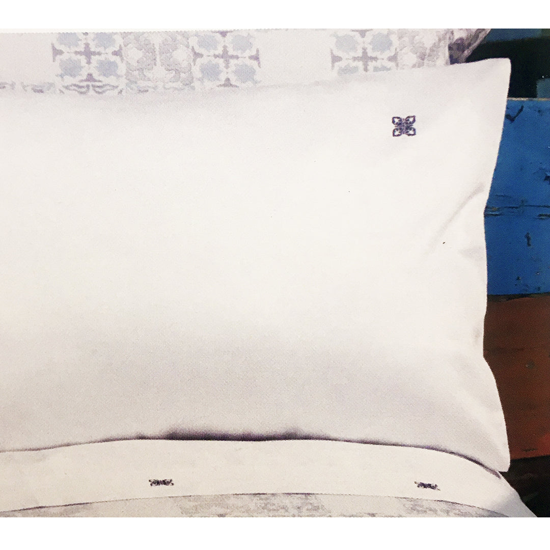 Lia White Pillowcase Pair, with Navy Logo