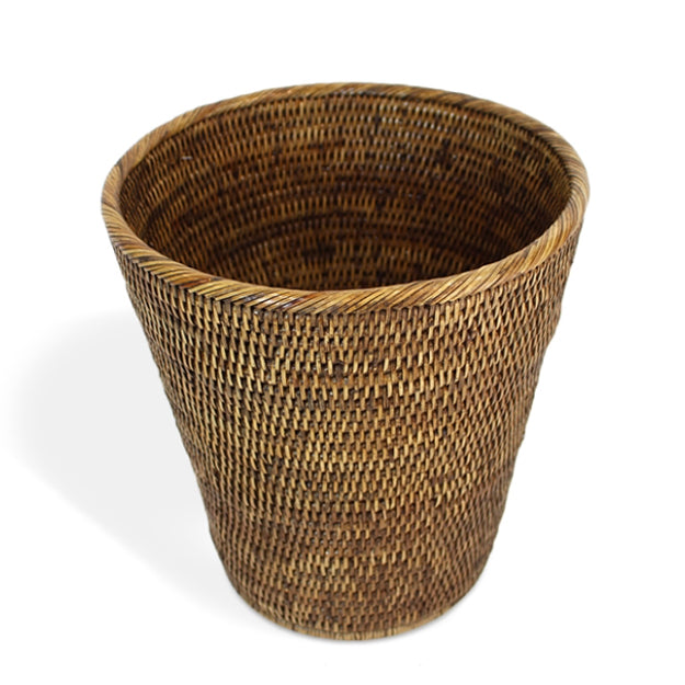 Round Tapered Waste Basket, Antique Brown