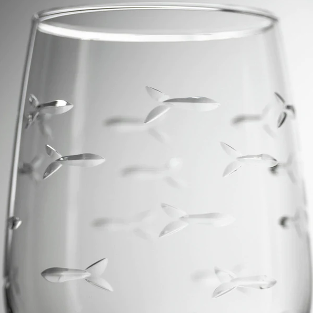 Stemless Wine Glass Tumbler, School of Fish 17oz.