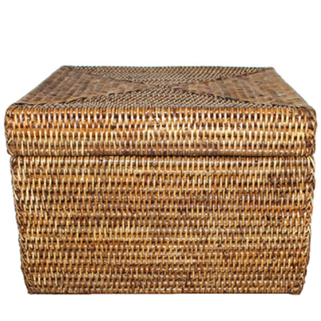 Square Storage Basket w/ Lid, Antique Brown