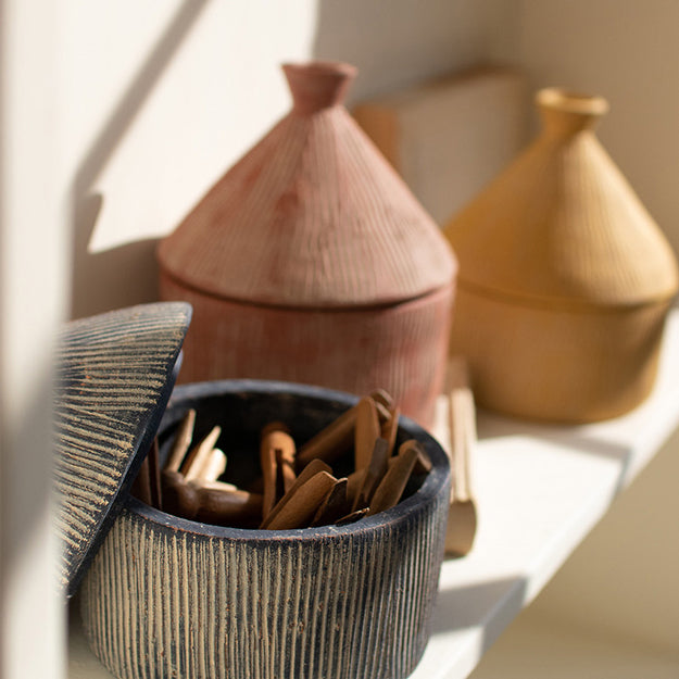 Dome Ribbed Tangine Canister - Mustard