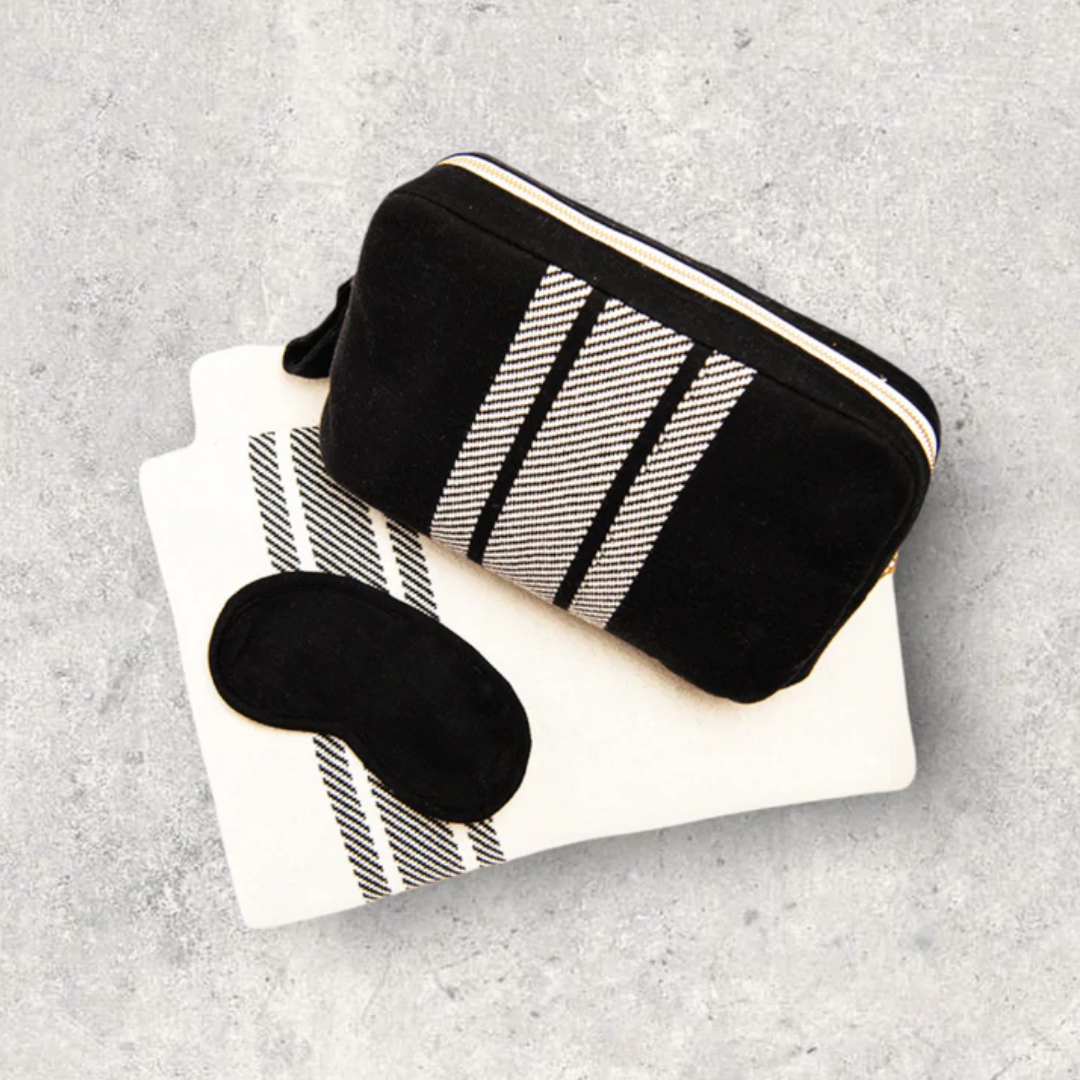 Travel Blanket Reversible - Black Natural Stripe
