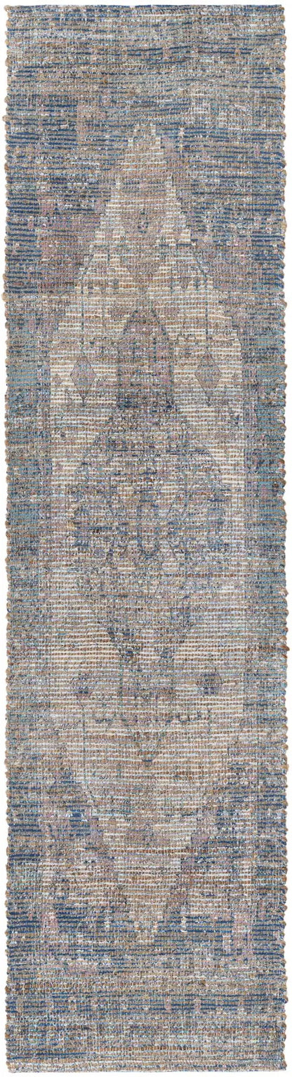 Blue 2' 2 x 8' Chenille Jute Runner Rug