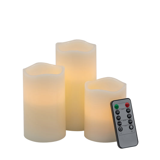 Set of Three Ivory LED Candles with Remote Timer