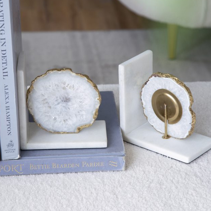 White Agate & Marble Bookends