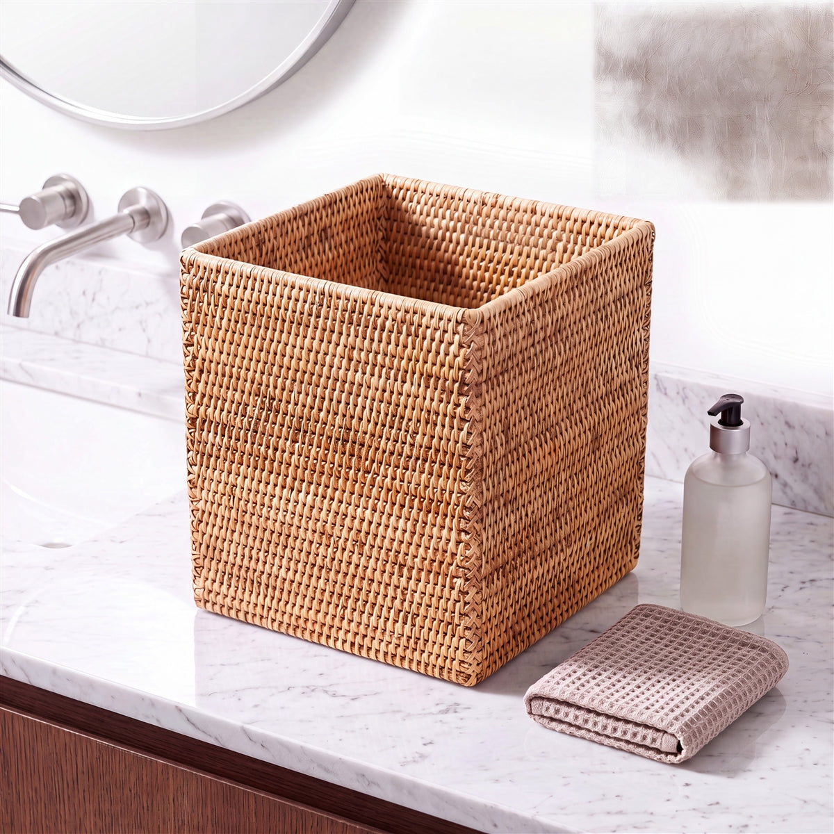 Square Waste Basket, Natural