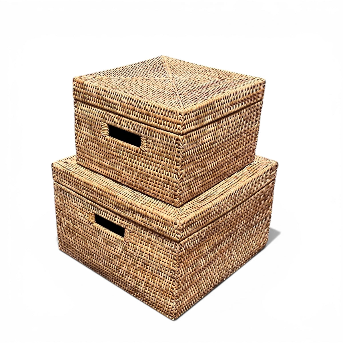 Square Storage Basket w/ Lid, Natural