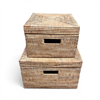 Square Storage Basket w/ Lid, Natural