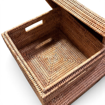 Square Storage Basket w/ Lid, Natural