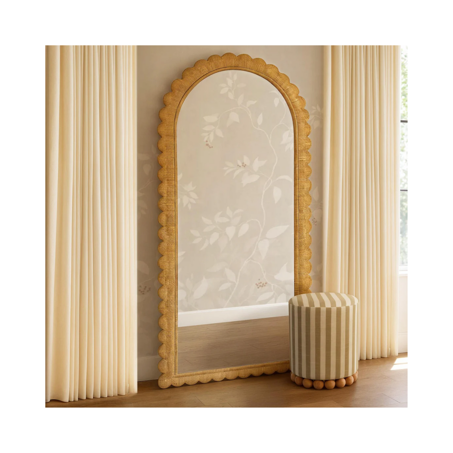 Bama 48" x 79" Jumbo Natural Rattan Arched Wall Mirror