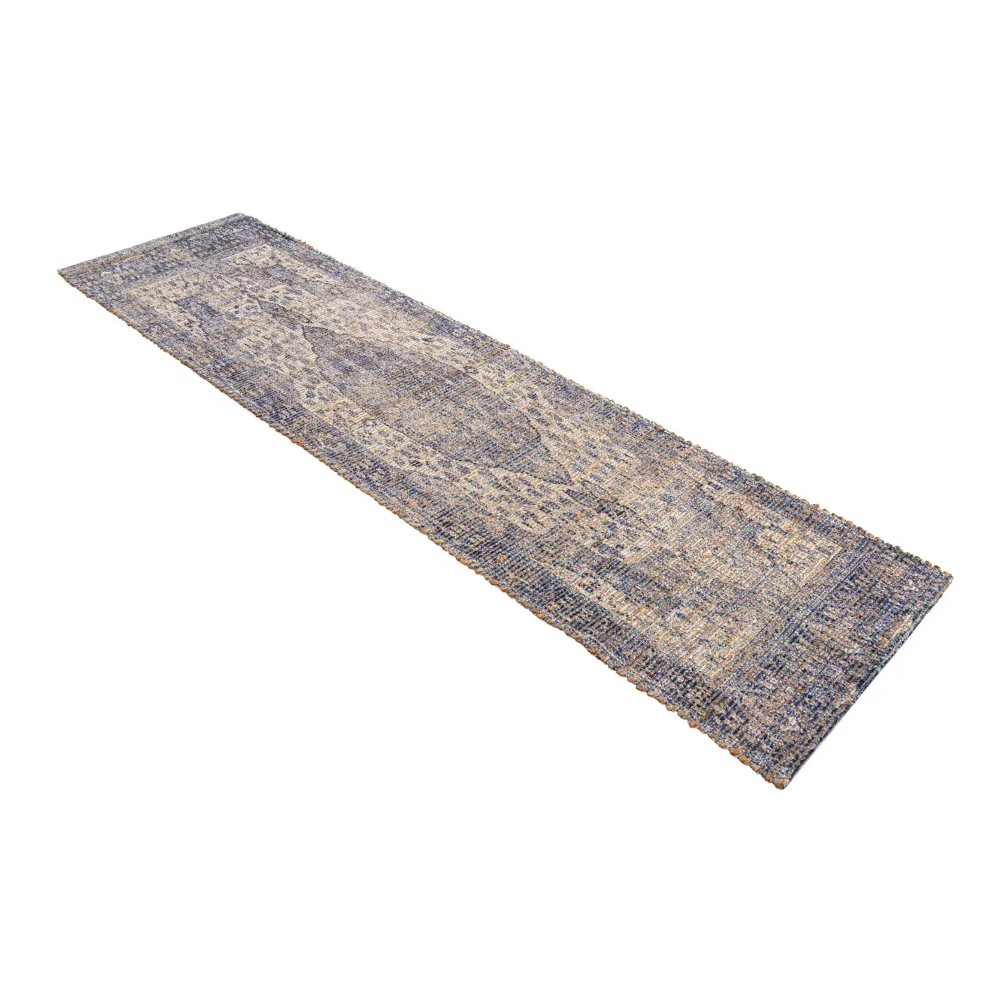 Blue 2' 2 x 8' Chenille Jute Runner Rug