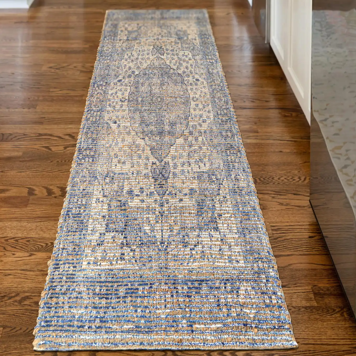 Blue 2' 2 x 8' Chenille Jute Runner Rug
