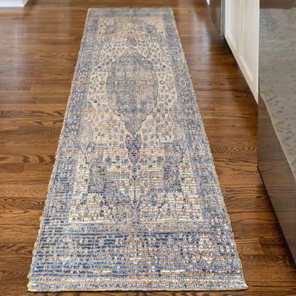 Blue 2' 2 x 8' Chenille Jute Runner Rug