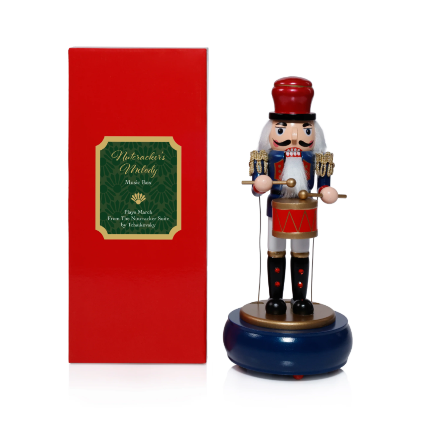 Blue Nutcracker Melody Music Box with Round Base in Gift Box