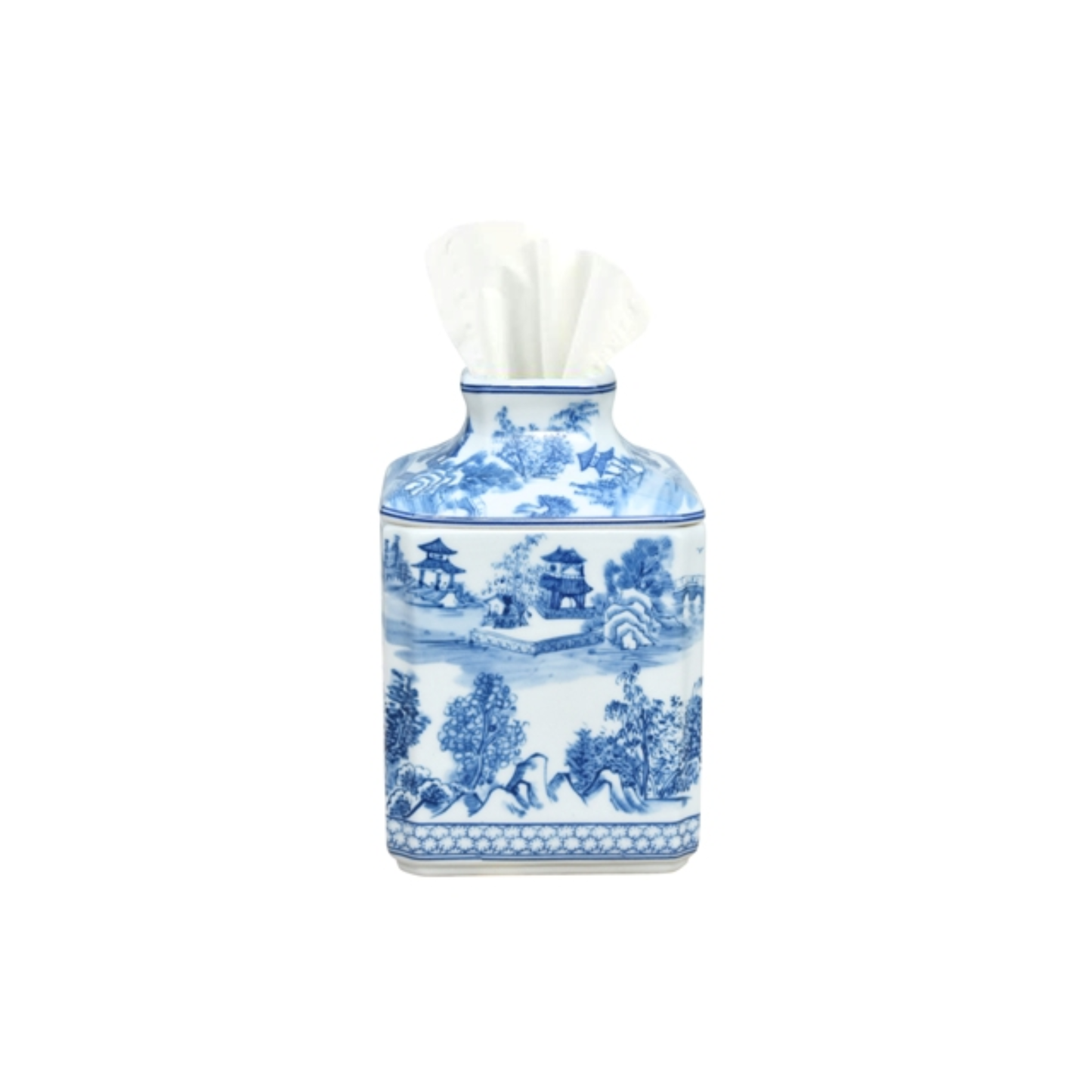 Blue & White Chinoiserie Porcelain Tissue Box Holder