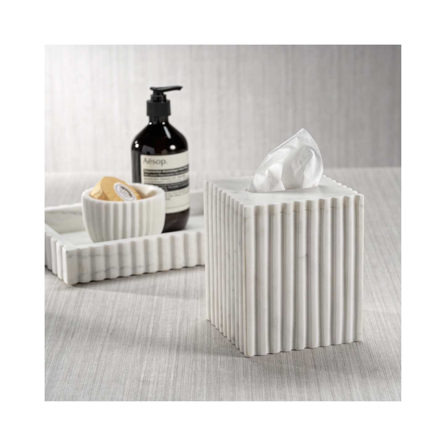 Camogli Fluted White Marble Tissue Box
