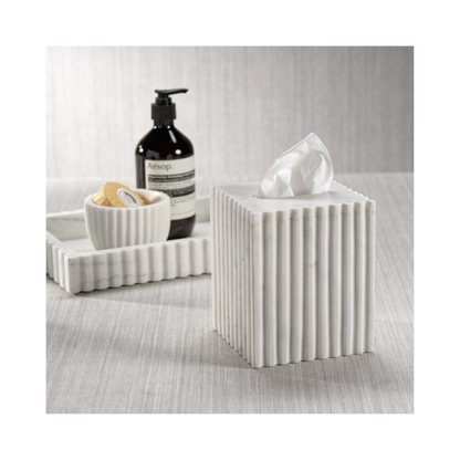 Camogli Fluted White Marble Tissue Box