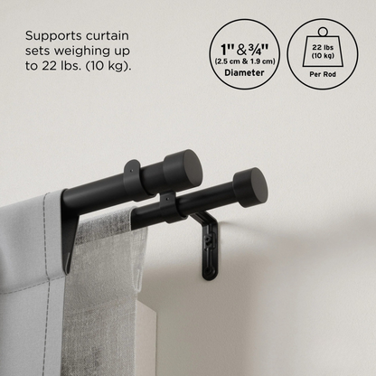 Cappa Double Curtain Rod 66" - 120" - Black