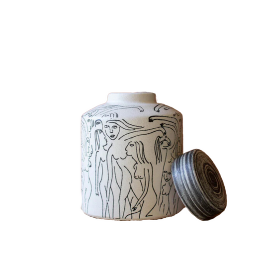 Ceramic Abstract Figure Canister