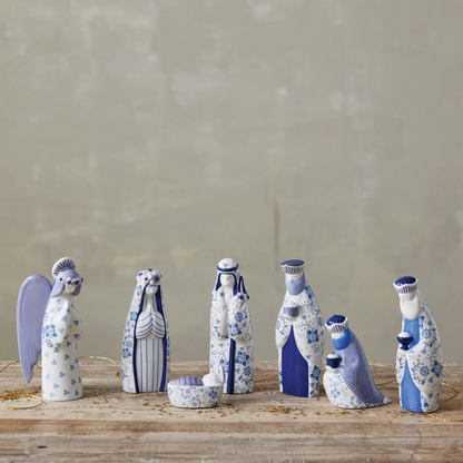 Blue & White Ceramic Nativity Set