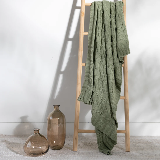 Chunky Cable Scenic Green - Organic Combed Cotton Throw