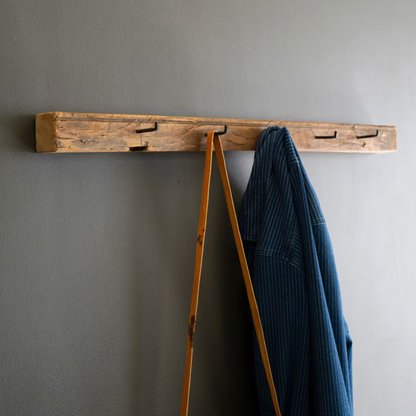 Recycled Wood Coat Rack with Forged Iron Hooks