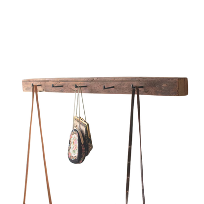 Recycled Wood Coat Rack with Forged Iron Hooks