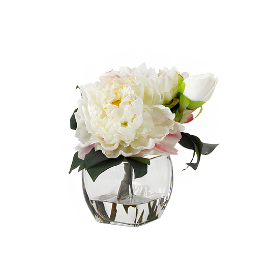 Cream Peonies in Bevel Vase