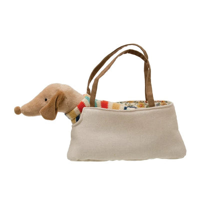 Plush Cotton Dachshund in Carrier