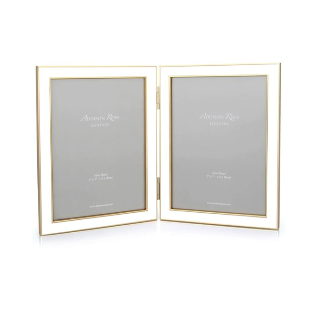White Enamel & Gold Double Frame