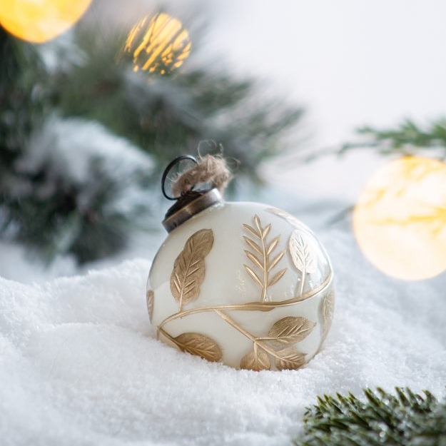 Golden Leaf Christmas Ball Ornament